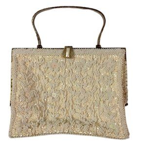 Vintage Bag Beads Sequins Evening Wedding Bridal Prom Mother Of Pearl